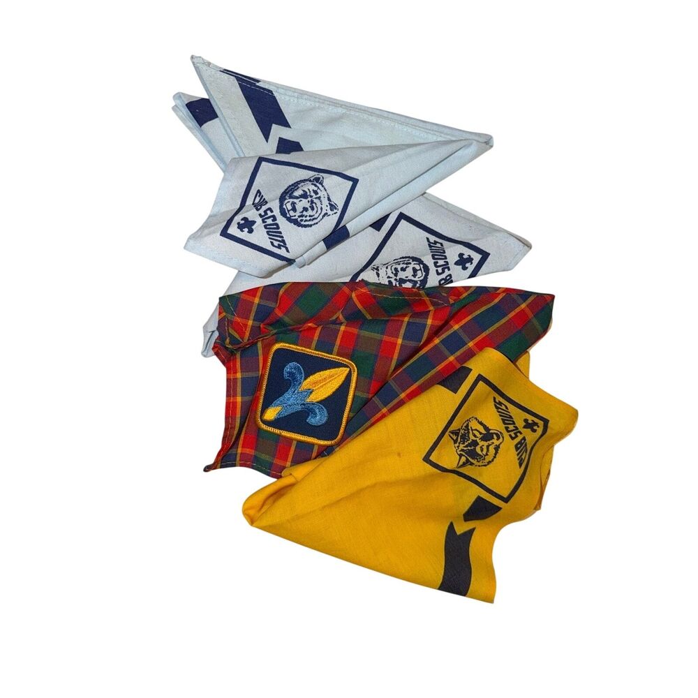 Vintage Cub Scouts Neckerchief Bandana Lot Wolf Bear Plaid Uniform Scouting